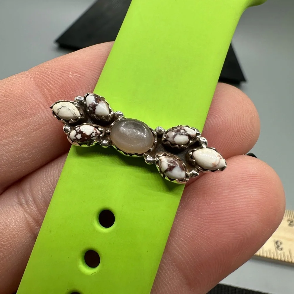 ⌚Chocolate Moonstone & Wild Horse Sterling Silver 925 Watch Band Charm iWatch